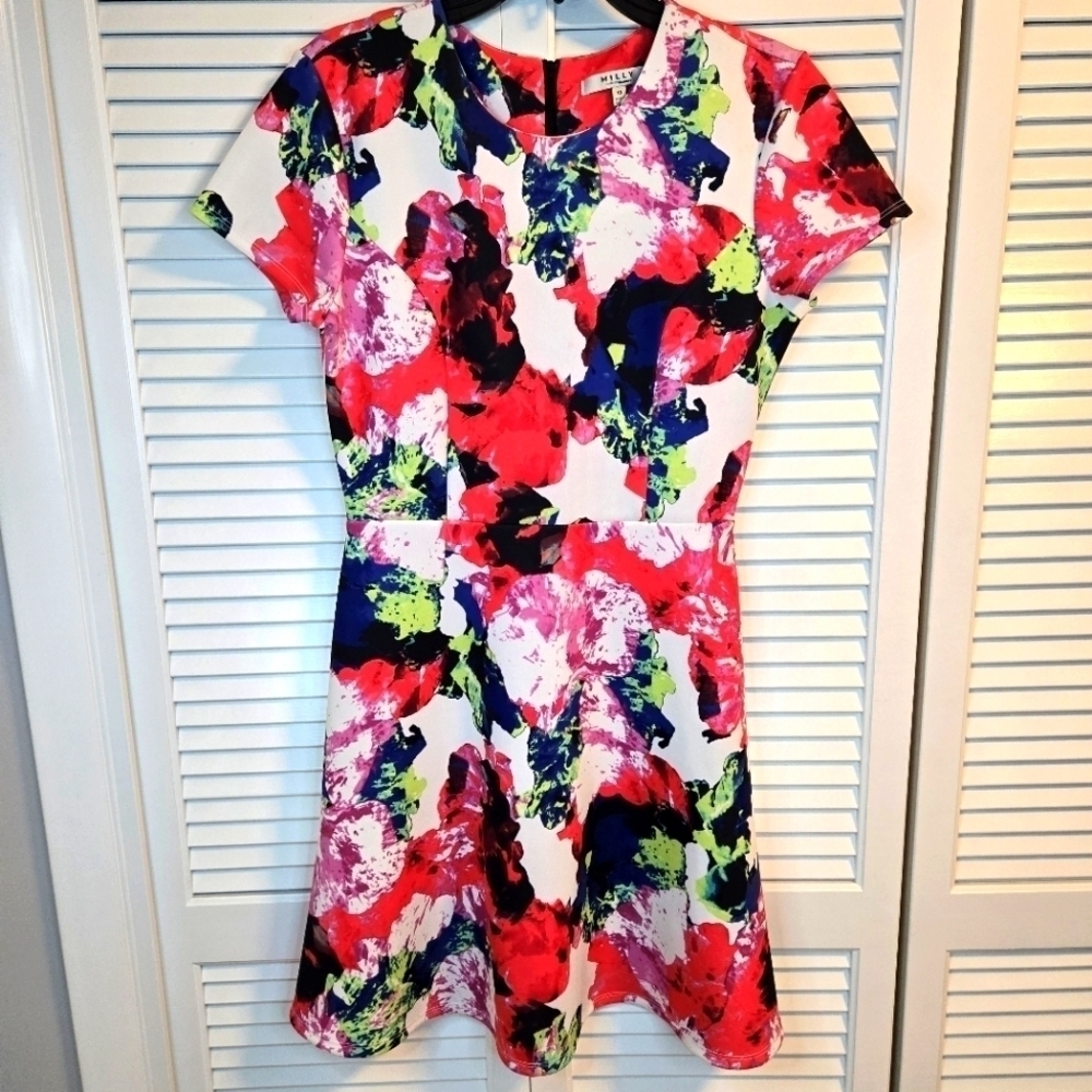 Milly by Design Nation Multicolor Scuba Knit Fit & Flare Dress size 10